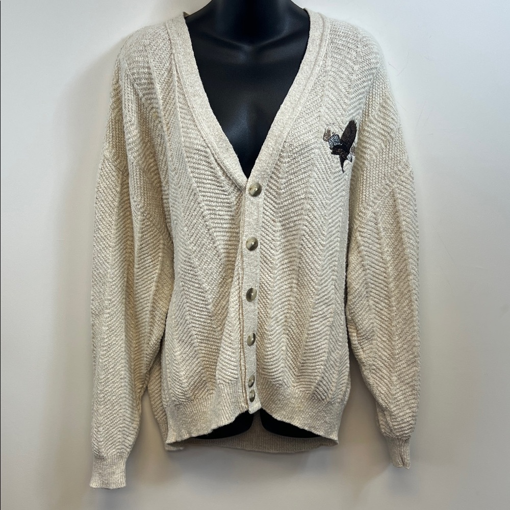 National Wildlife Federation Retro Unisex Cream Cardigan with Bald Eagle Size XL